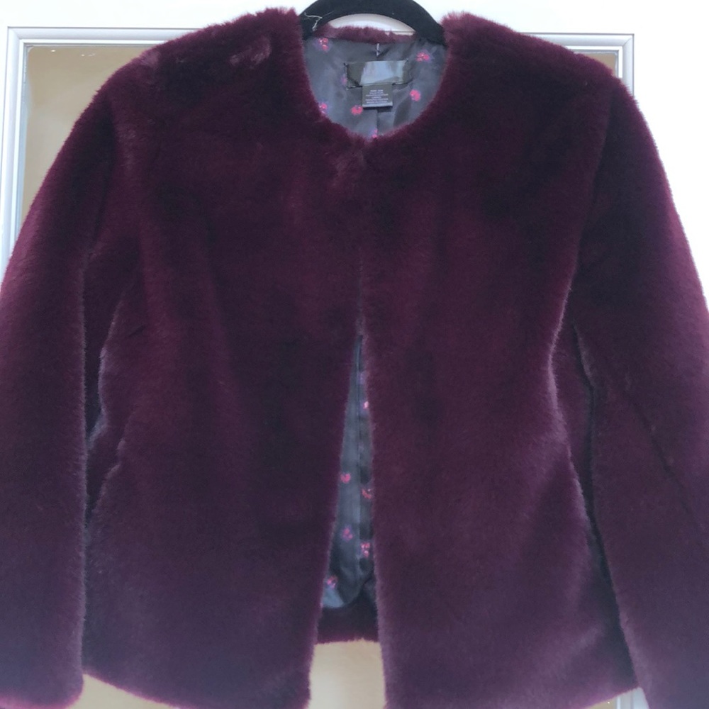 Faux fur purple shrug, winter wedding, worn 1X S/M